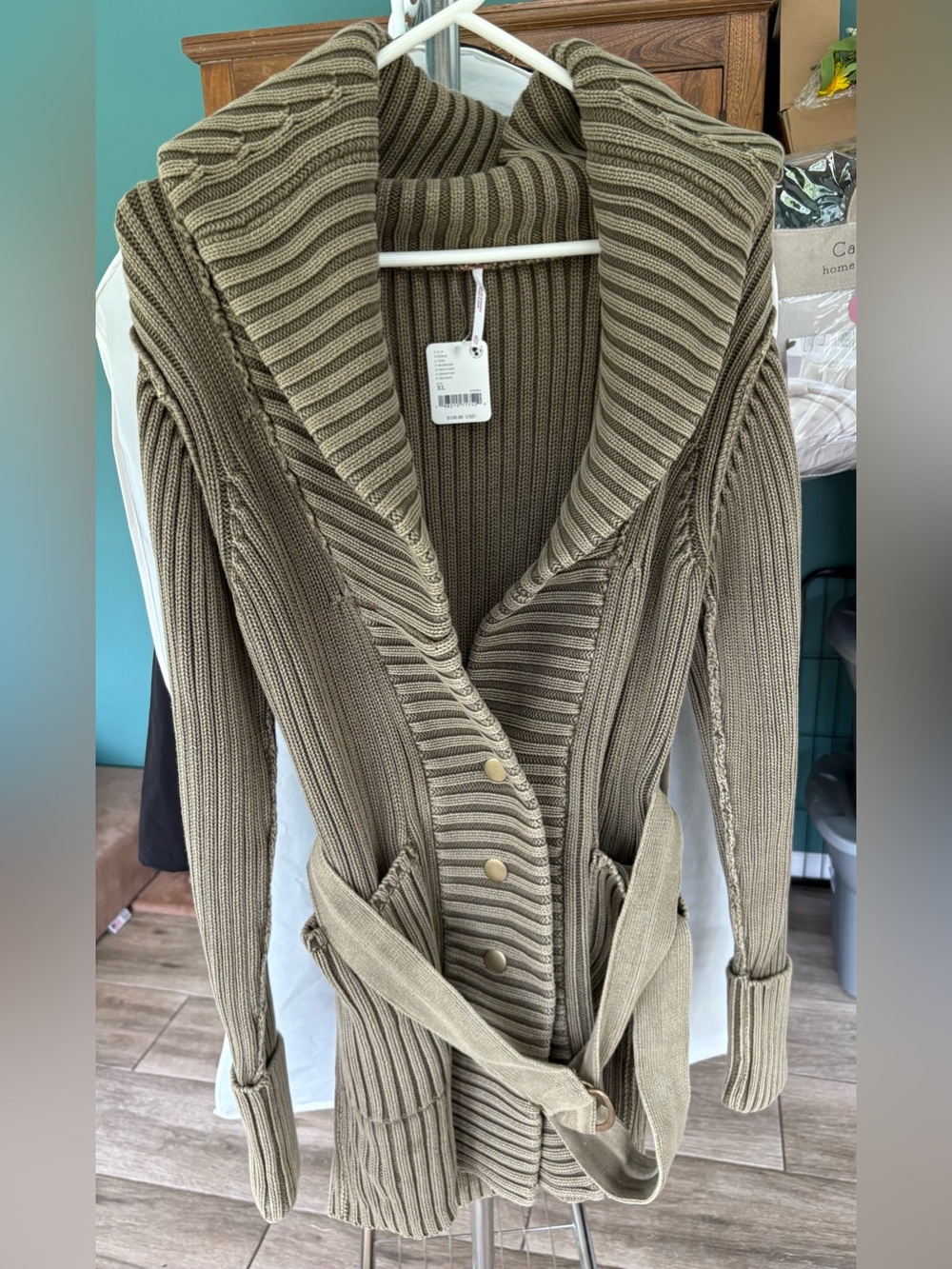 Free People Women’s Olive Ribbed Shawl Collar Sweater Cardigan